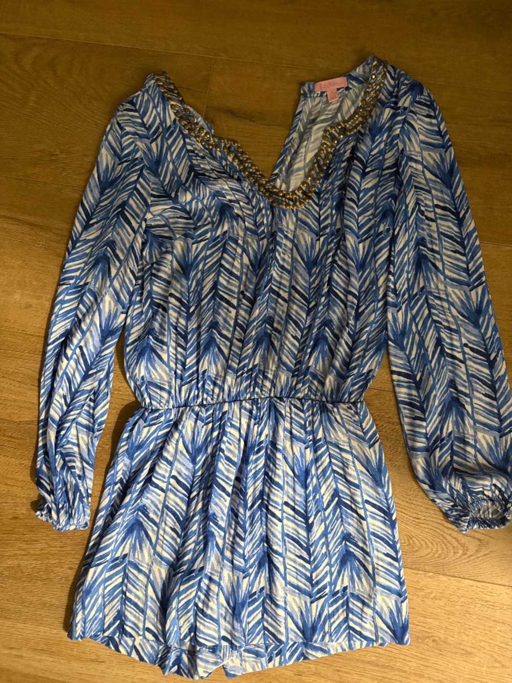 Lilly Pulitzer Blue Colby Romper with Embellished V-Neck
